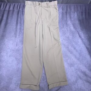 IZOD Golf Pants Mens 36x32 Khaki NEW Pleated X-Treme Function Microfiber Cuffed